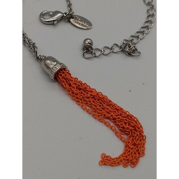 Lia Sophia Silvertone Orange Tassel charm chain necklace (30"-32") - Picture 5 of 7